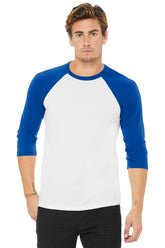 BELLA+CANVAS® Unisex 3/4-Sleeve Baseball Tee - White/ True Royal - XS